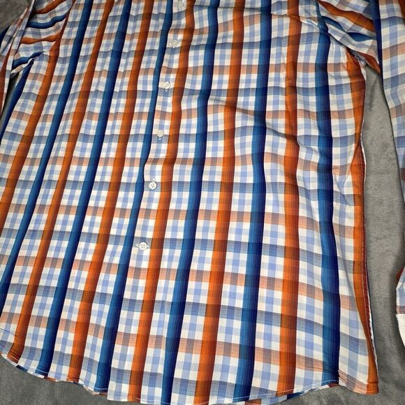 Tiglio Luxe Doppio Ritorio Sz 17 34/35 Cotton Button Shirt Blue Red Orange Plaid - Picture 3 of 11